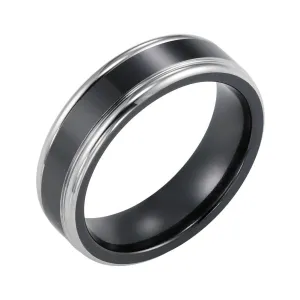 TRISTAN Flat Polished Black Titanium Comfort Fit Wedding Band with Polished Step Edges by Triton Rings - 6.5mm