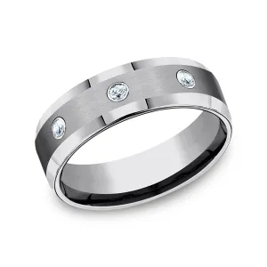 Tungsten Comfort-Fit Design Diamond Wedding Band