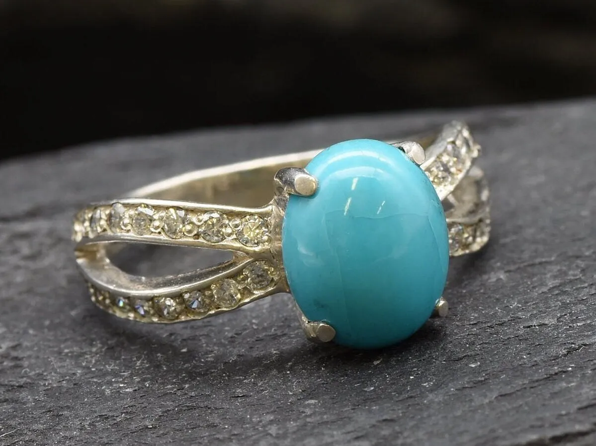 Turquoise Ring - Blue Engagement Ring - Classy Oval Ring