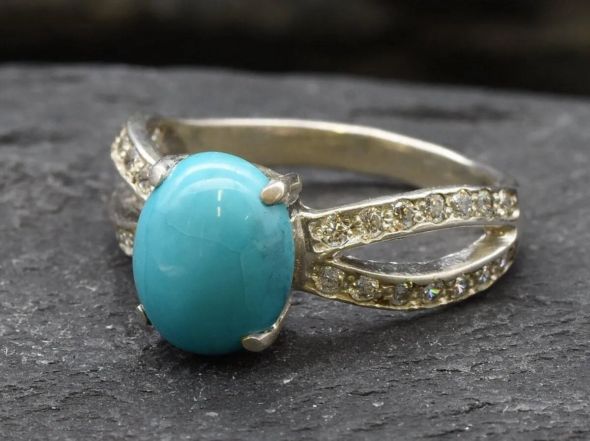 Turquoise Ring - Blue Engagement Ring - Classy Oval Ring