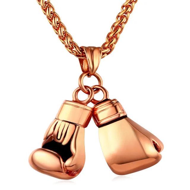 U7 Brand Men Necklace & Pendant Gold Color Stainless Steel Chain Pair Boxing Glove Charm Fashion Sport Fitness Jewelry P856