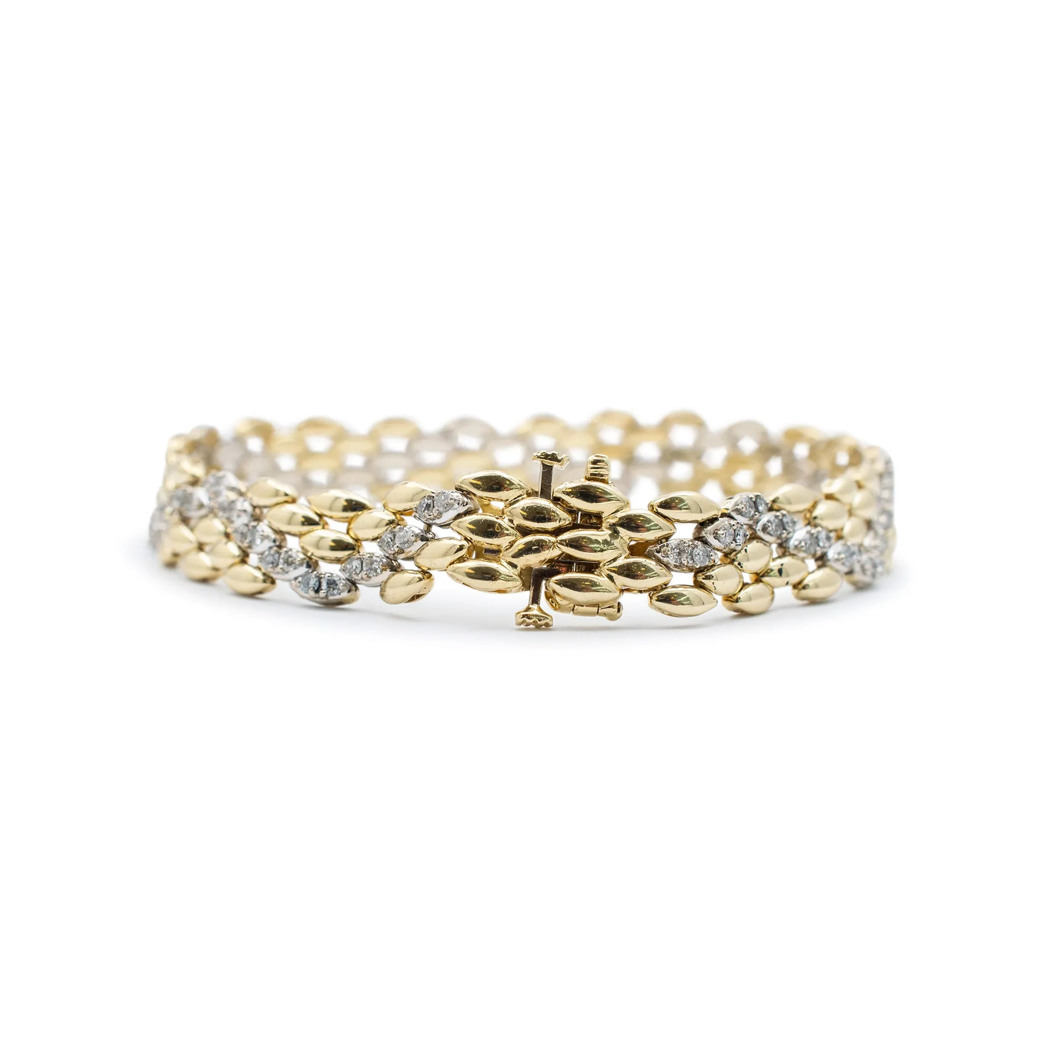 Unisex 14K Yellow & White Gold Diamond Link Bracelet