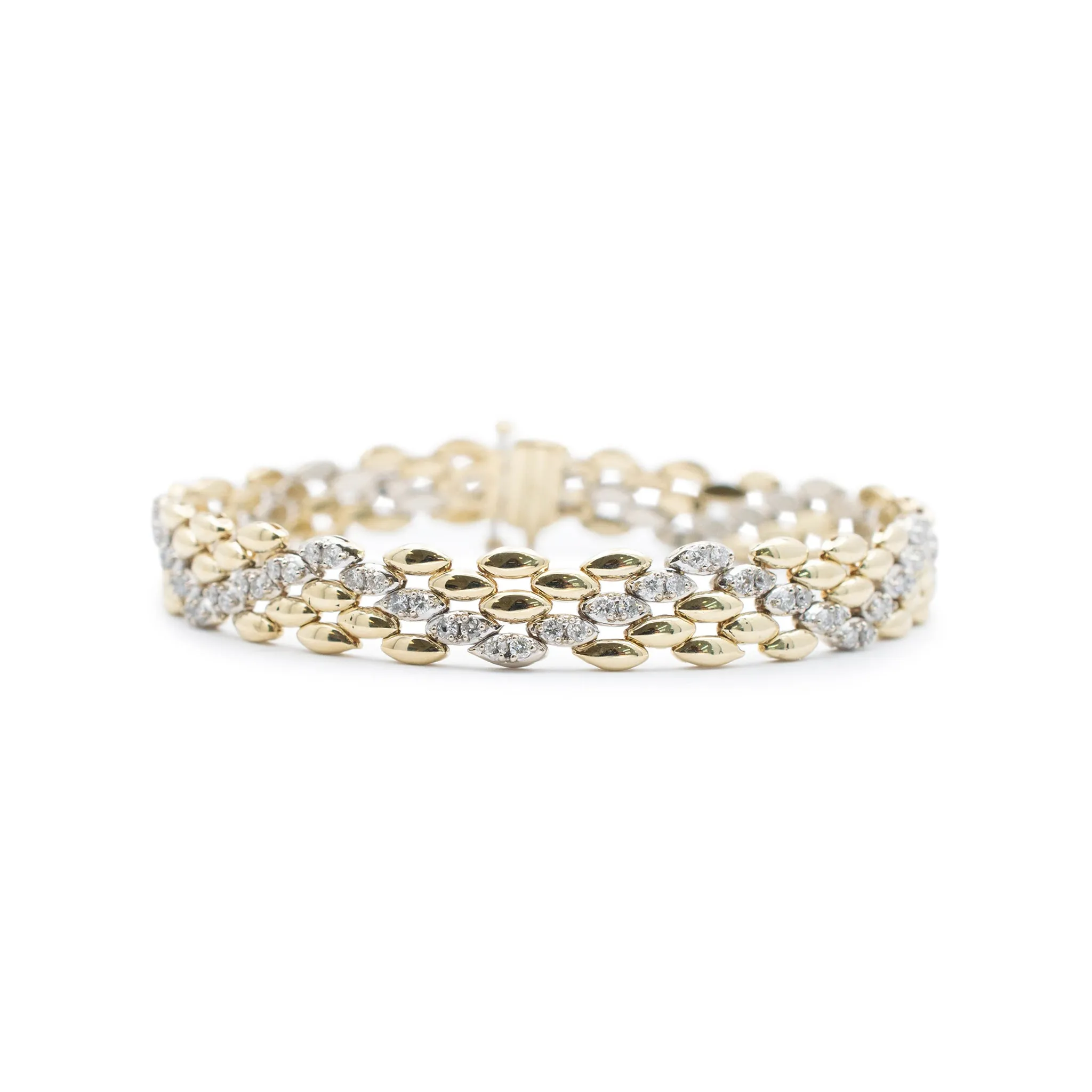 Unisex 14K Yellow & White Gold Diamond Link Bracelet