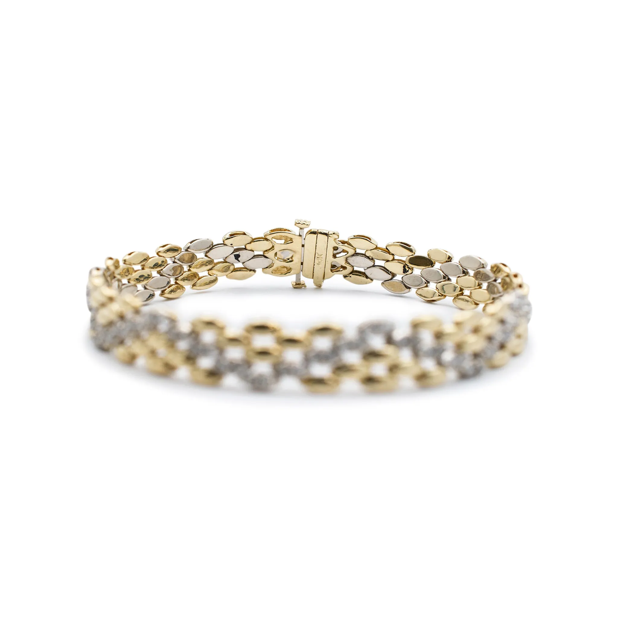 Unisex 14K Yellow & White Gold Diamond Link Bracelet