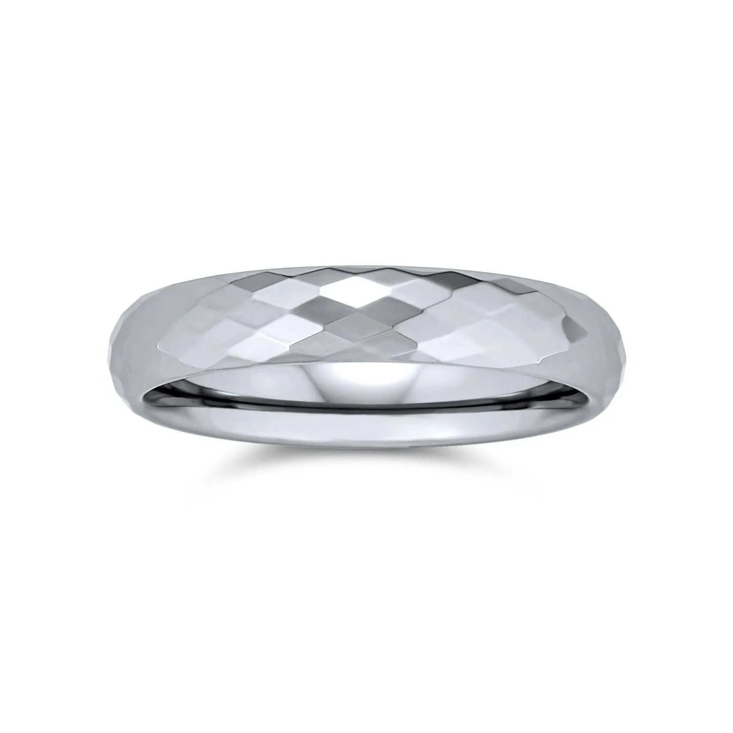 Unisex Tungsten Wedding Band Prism Cut Titanium Ring Silver Tone Comfort Fit