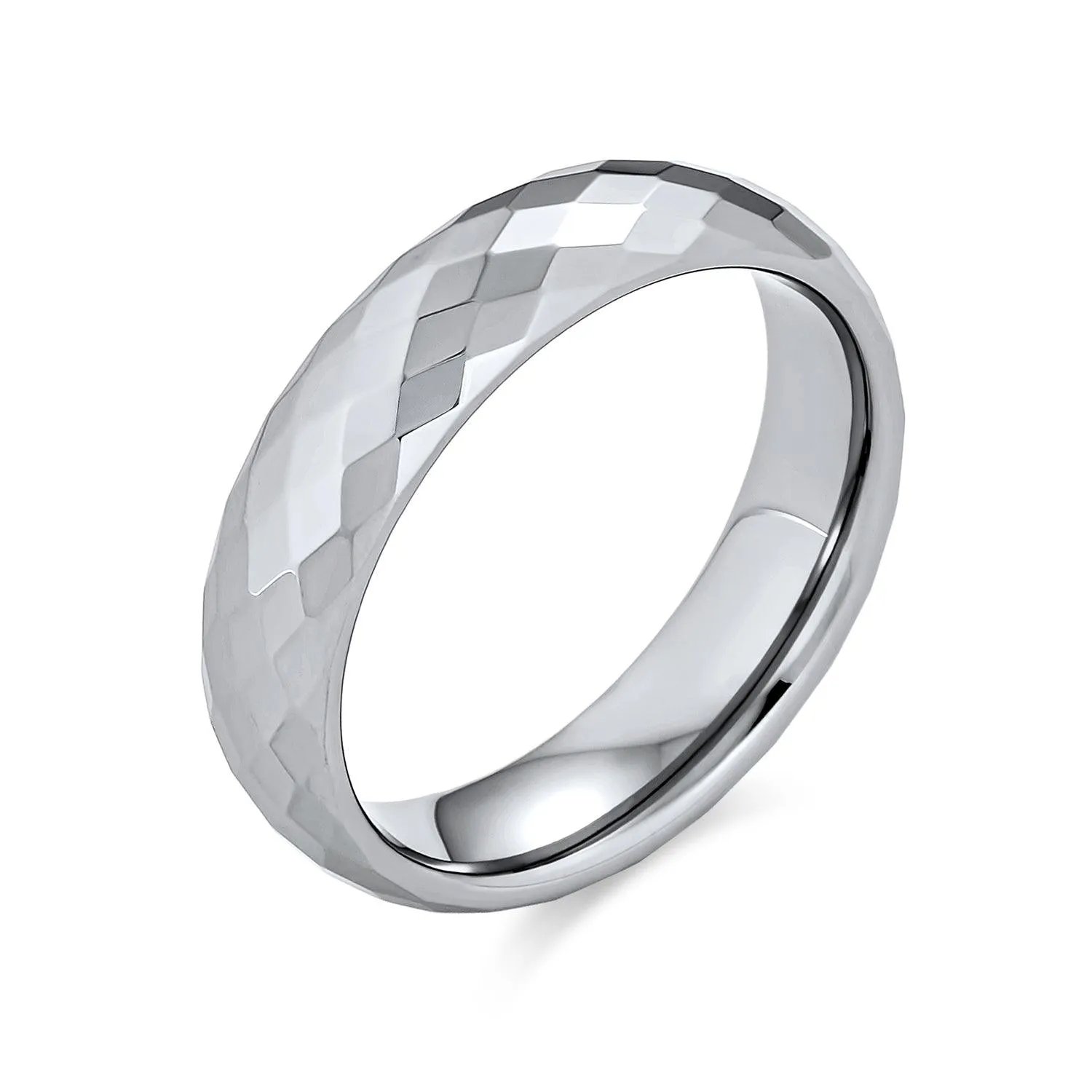 Unisex Tungsten Wedding Band Prism Cut Titanium Ring Silver Tone Comfort Fit