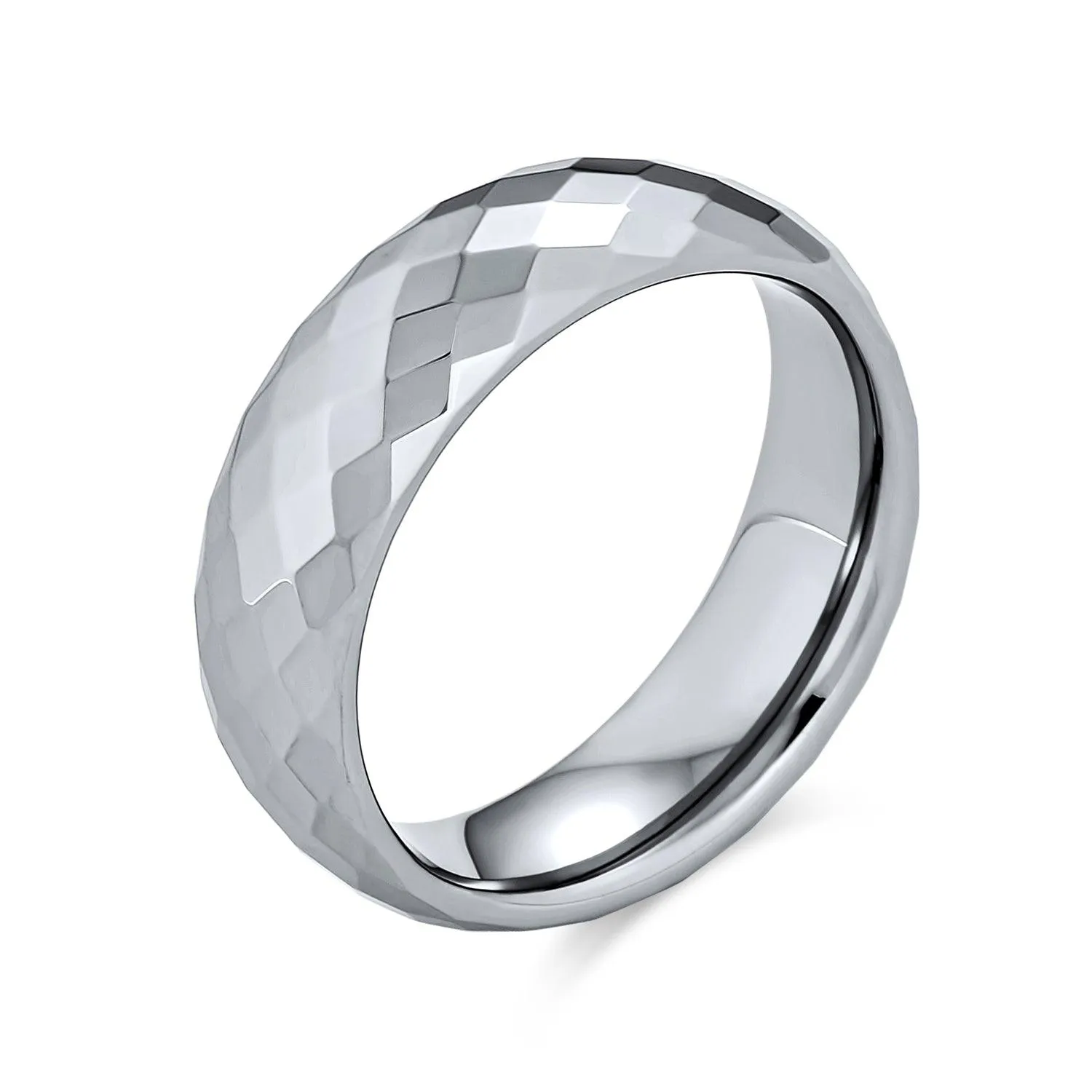 Unisex Tungsten Wedding Band Prism Cut Titanium Ring Silver Tone Comfort Fit