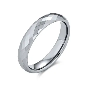 Unisex Tungsten Wedding Band Prism Cut Titanium Ring Silver Tone Comfort Fit