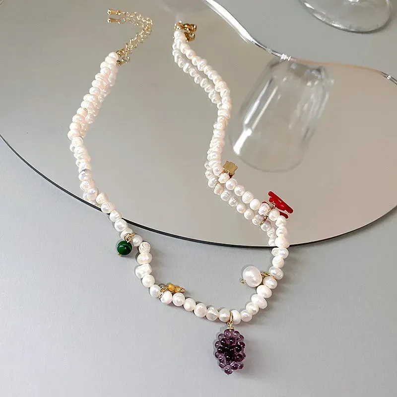 VAIGE Elegant Baroque Freshwater Pearl Grapes & Grapefruit Pendant Necklace - Stunning Jewelry in White and Pink