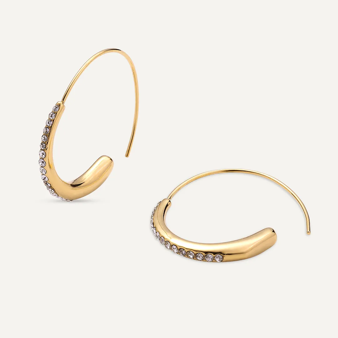 Vibes | Sparkling Curve Hoop Hook Earrings | 18K Gold-Plated