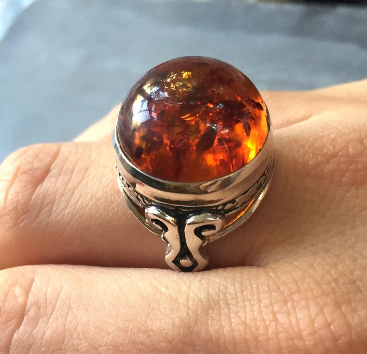 Vintage Amber Ring - Natural Amber Ring - Statement Amber Ring