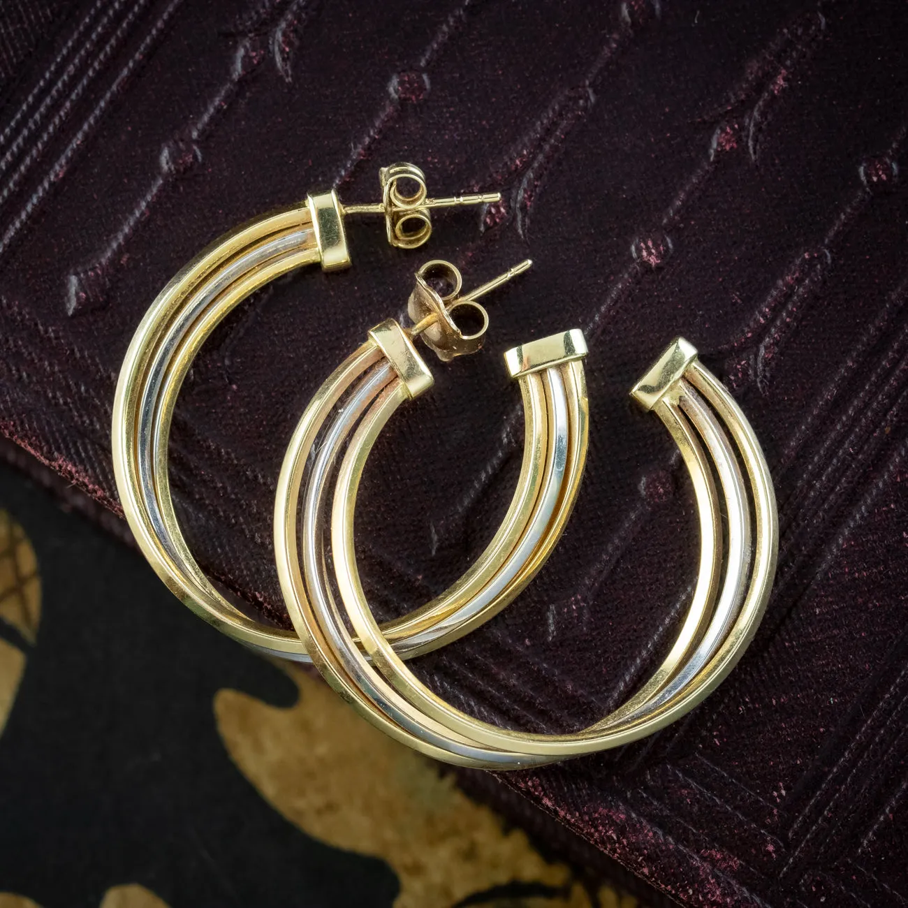 Vintage Hoop Earrings Arpas Two Tone 14ct Gold