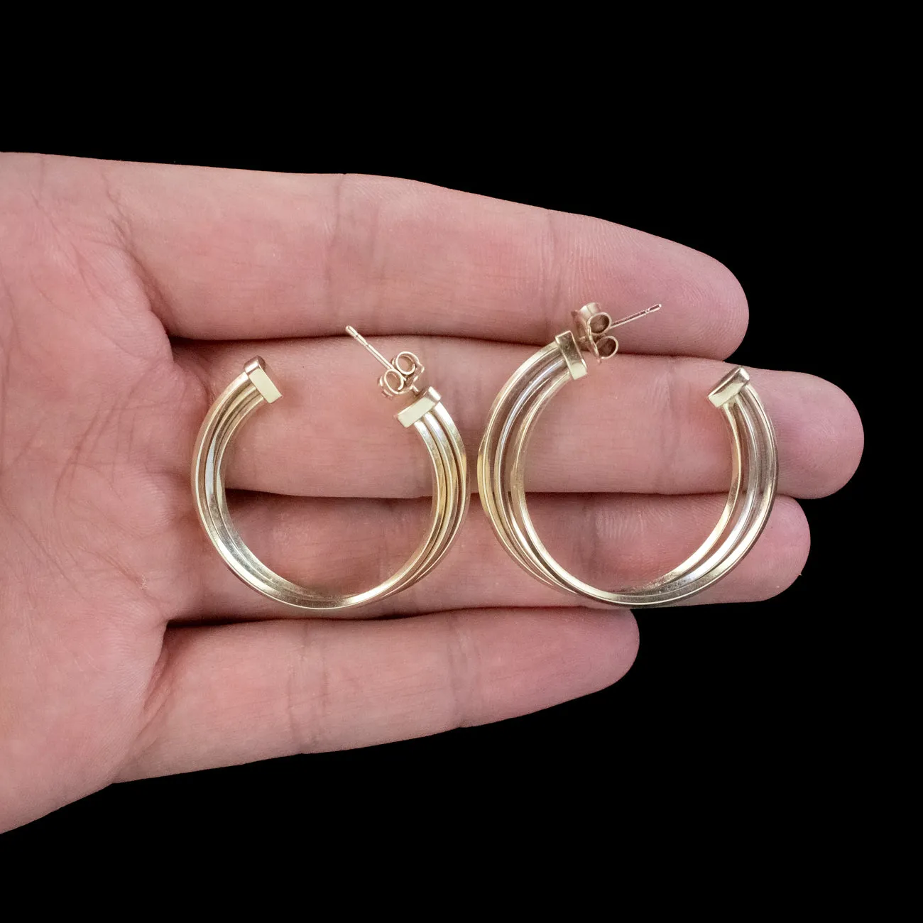 Vintage Hoop Earrings Arpas Two Tone 14ct Gold