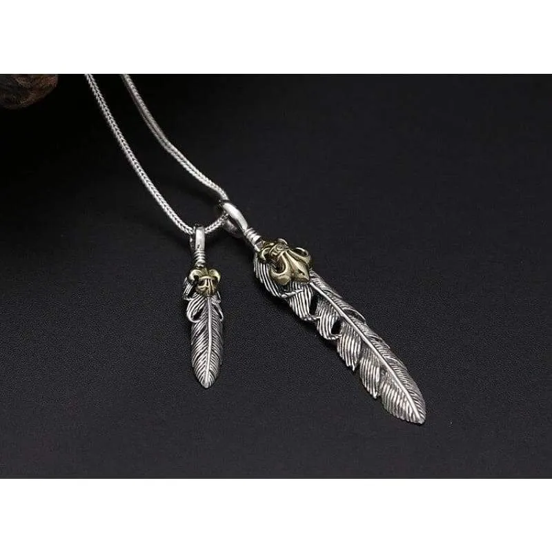 Vintage Indian Style Solid Sterling Silver 925 Feather Pendant Charms For Necklace Men Women Gothic Punk Style Cool Mens Jewelry