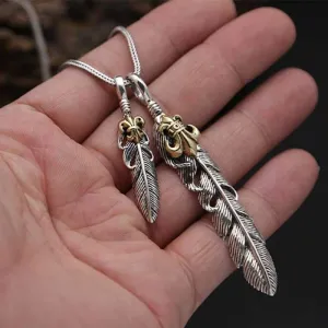 Vintage Indian Style Solid Sterling Silver 925 Feather Pendant Charms For Necklace Men Women Gothic Punk Style Cool Mens Jewelry