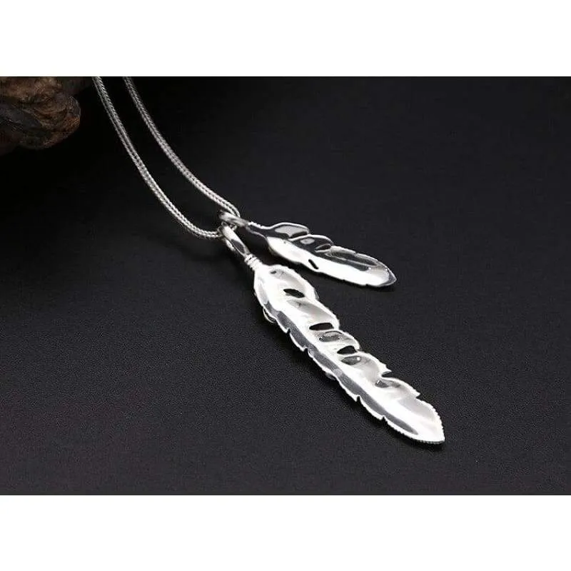 Vintage Indian Style Solid Sterling Silver 925 Feather Pendant Charms For Necklace Men Women Gothic Punk Style Cool Mens Jewelry