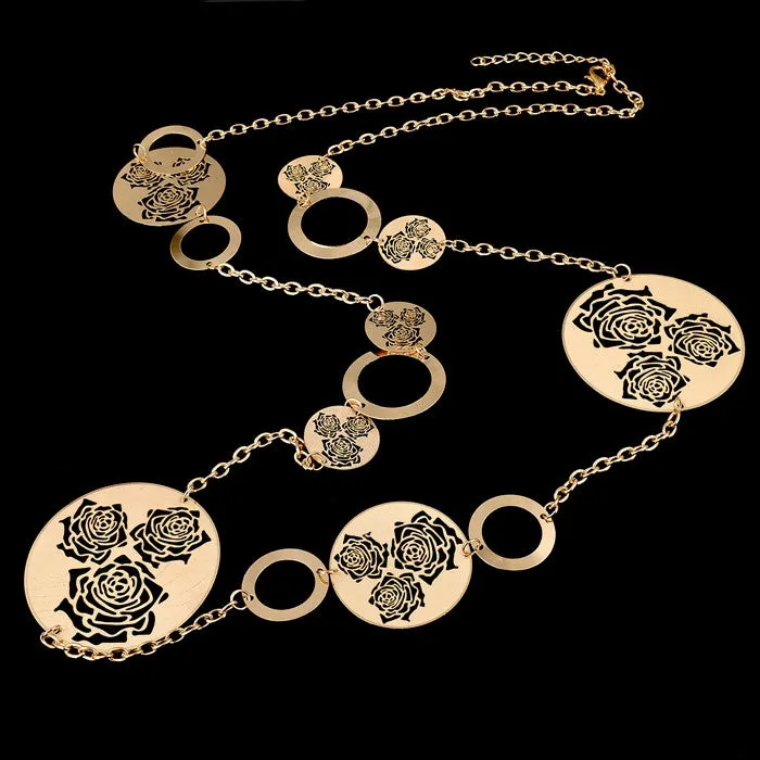 Vintage Long Statement Necklace Real Gold Silver Plated Round Flower Women Necklaces & Pendants Fashion Jewelry