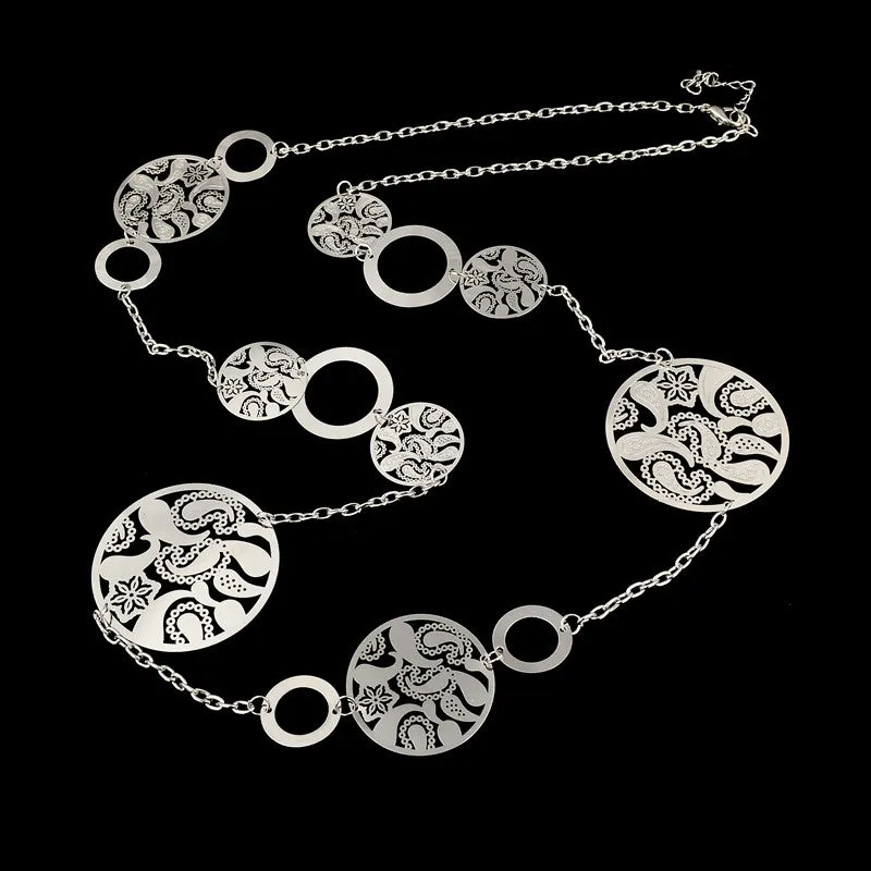 Vintage Long Statement Necklace Real Gold Silver Plated Round Flower Women Necklaces & Pendants Fashion Jewelry