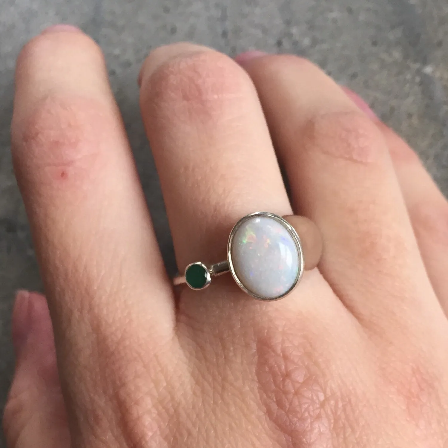 Vintage Opal Ring - Natural Opal Ring - Real Emerald Ring