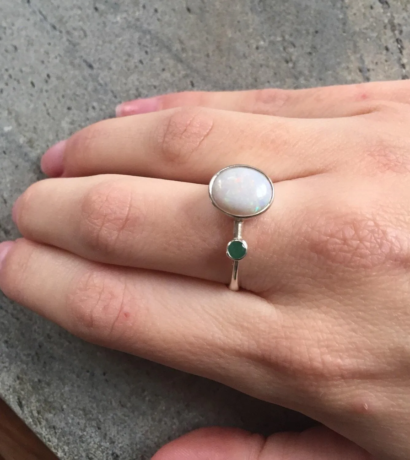 Vintage Opal Ring - Natural Opal Ring - Real Emerald Ring