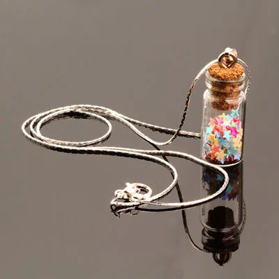 Women Chain Pendant Necklace Star Glass Wishing Bottle Long Necklaces Charms Gift Women Jewelry Choker Collares DIY N2121