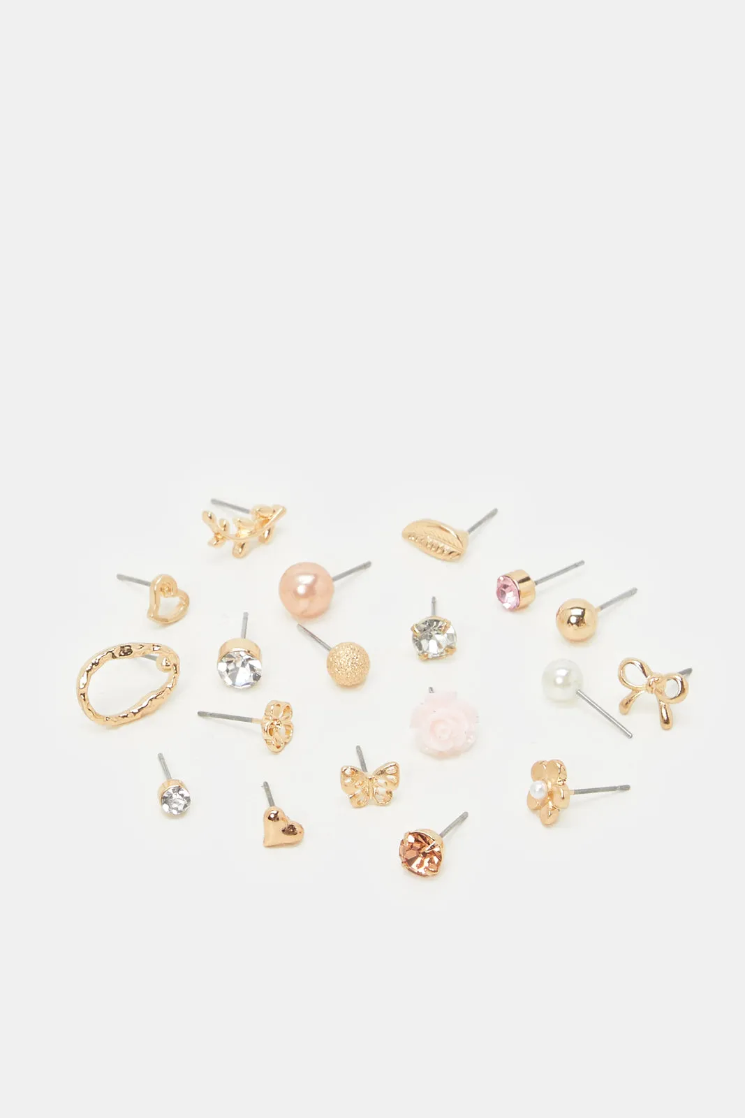 Women Gold Embellished Studs (19 Pairs)