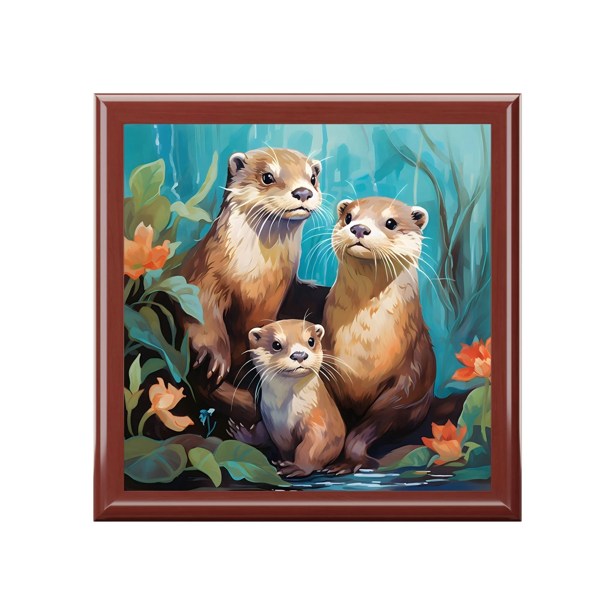 Wonderful Otter Family Artwork Gift and Jewelry Box