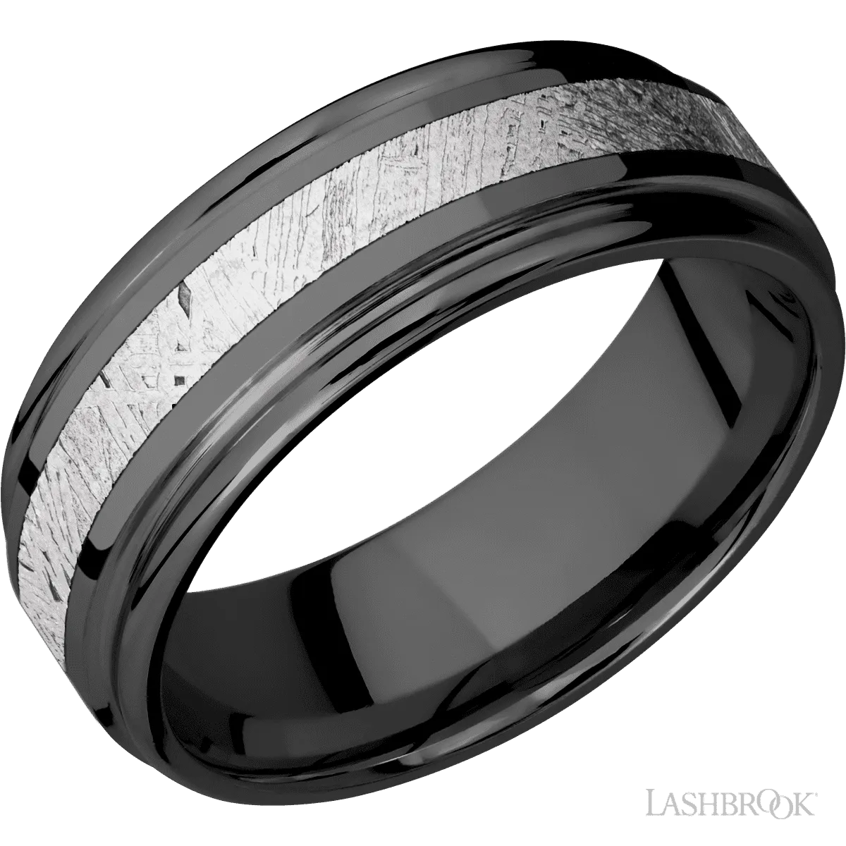 Zirconium Band with Polish , Polish Finish and Meteorite Inlay - 8MM