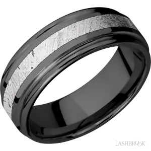 Zirconium Band with Polish , Polish Finish and Meteorite Inlay - 8MM