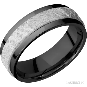 Zirconium with Polish Finish and Meteorite Inlay - 7 MM