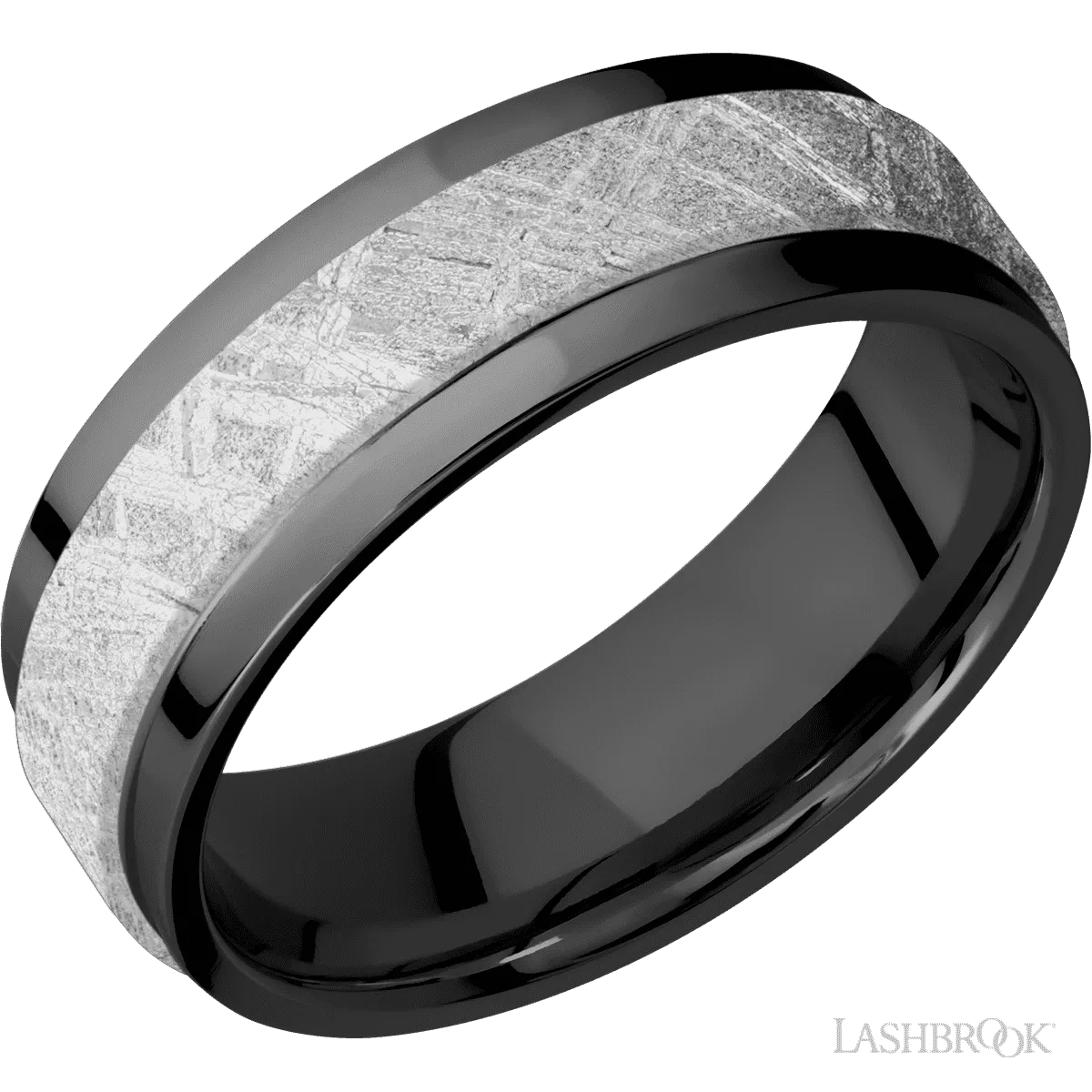 Zirconium with Polish Finish and Meteorite Inlay - 7 MM