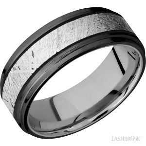 Zirconium with Satin , Polish Finish and Meteorite Inlay and Titanium - 8MM