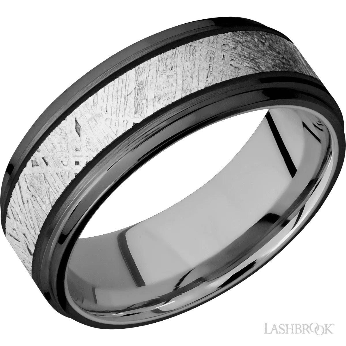 Zirconium with Satin , Polish Finish and Meteorite Inlay and Titanium - 8MM